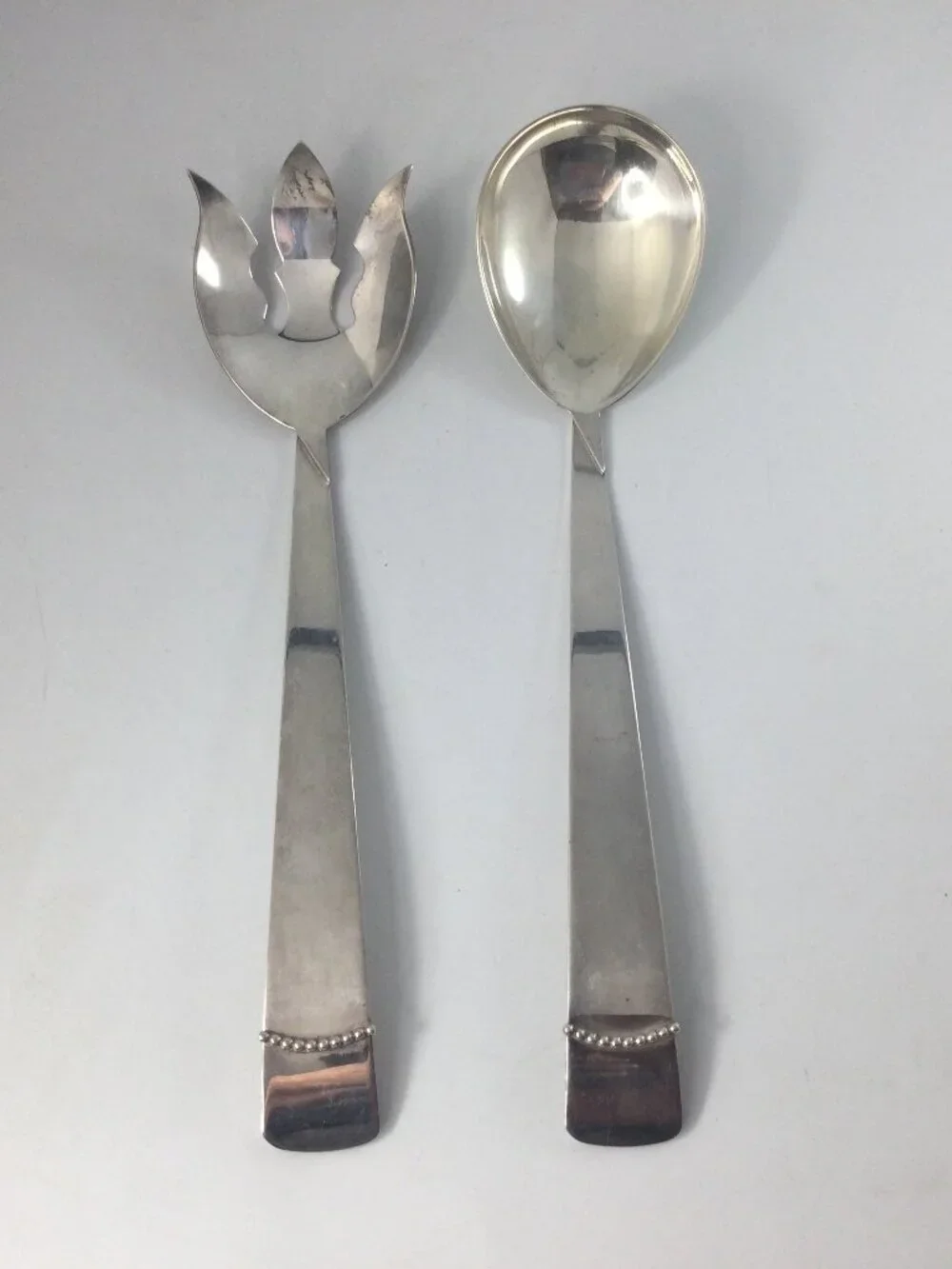 Vintage Three Crowns Silversmiths Salad Serving Set Silverplate MCM 12.5